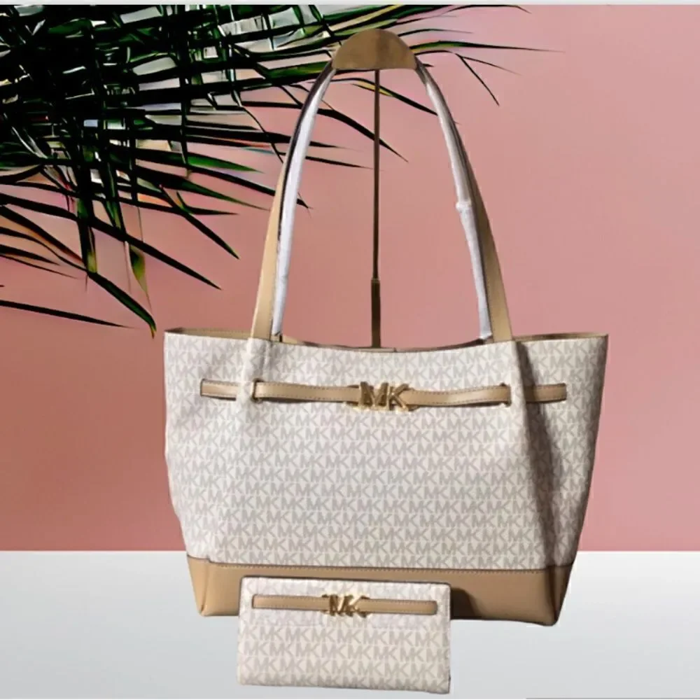 MICHAEL KORS SIGNATURE LAPTOP TOTE COLOR BLOCK AND WALLET SET
